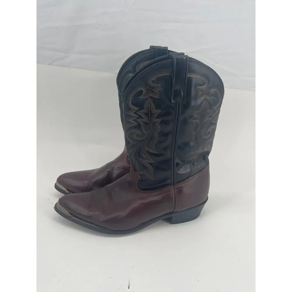 Justin RB913 Men's Size 13 EW Brown Black Leather Western Cowboy Boots Metal